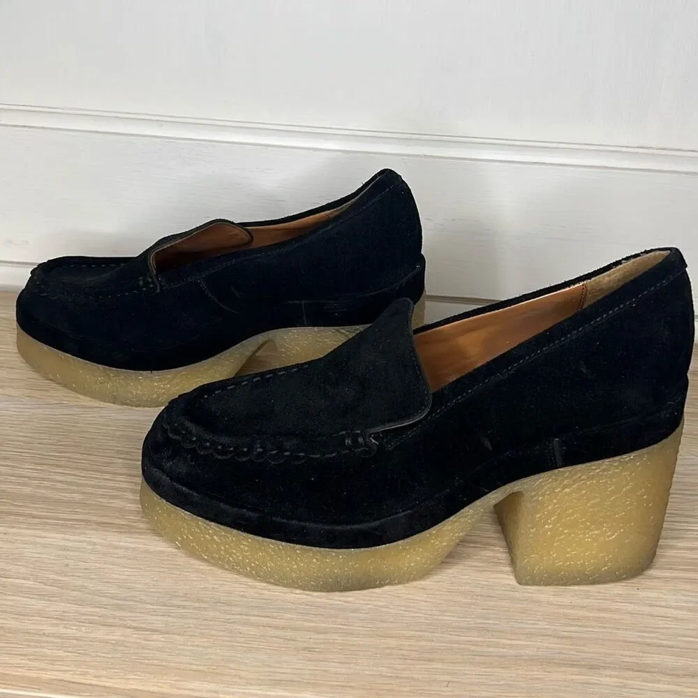 Marc Fisher Lina Platform Loafer Black Suede Leather Size 9M